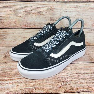VANS Old Skool Black Suede Low Top Sneakers Woman's 6.5 Men's 5 Checkered Laces